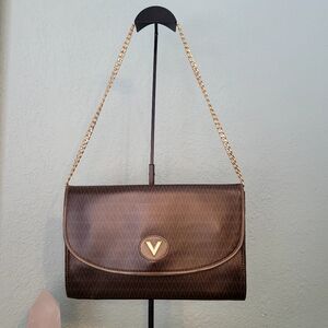 Valentino Clutch Vintage Logo Print Coated Canvas w/ Unbranded chain